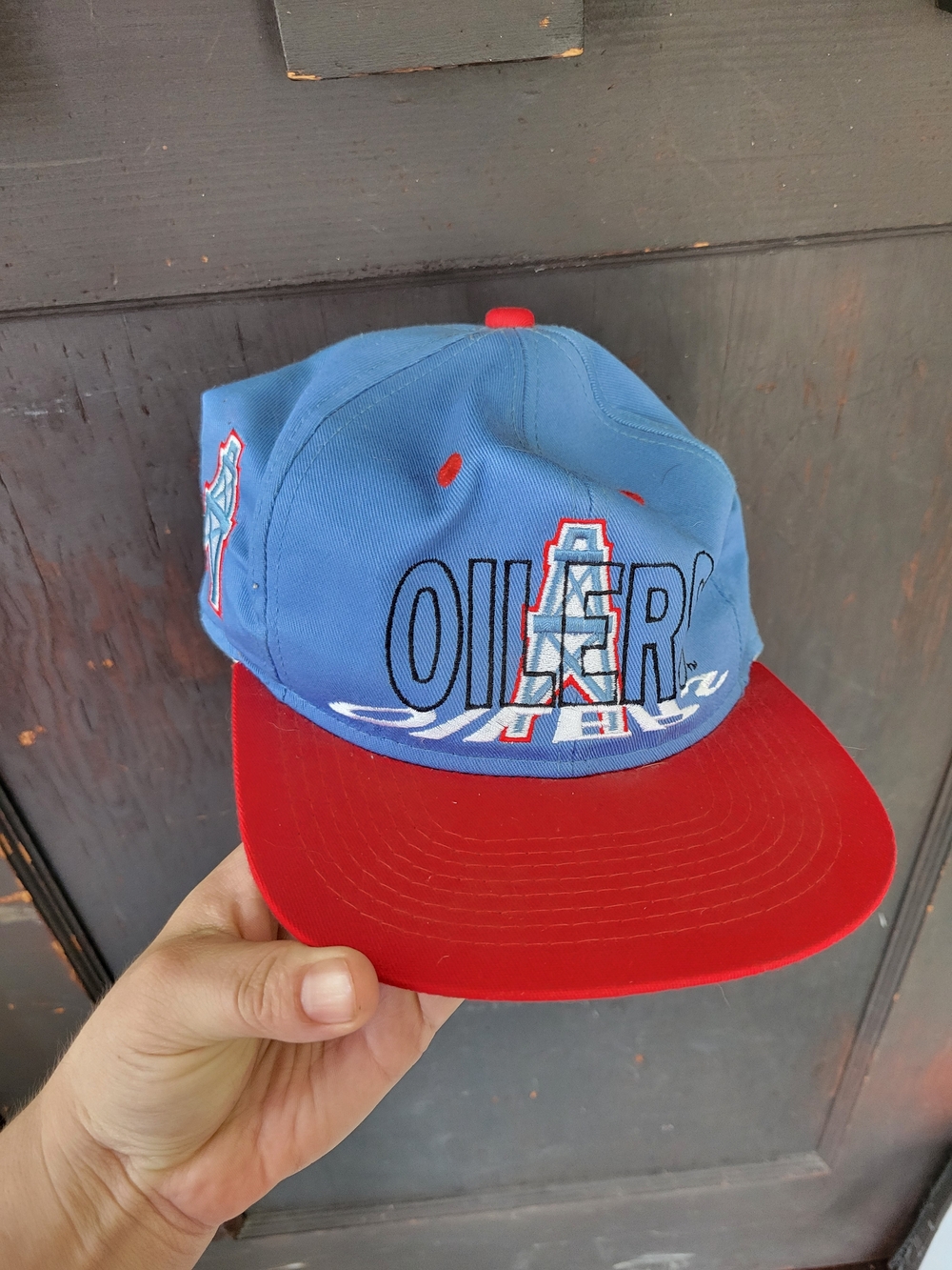 Vintage Blue and Red Oilers Snapback Hat